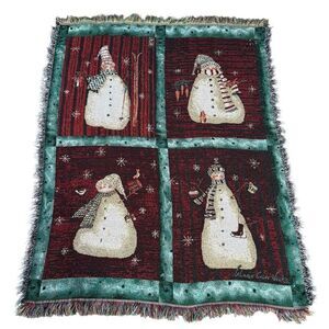 Mohawk Home vintage tapestry blanket Primitive Snowmen art Valorie Evers Wenk